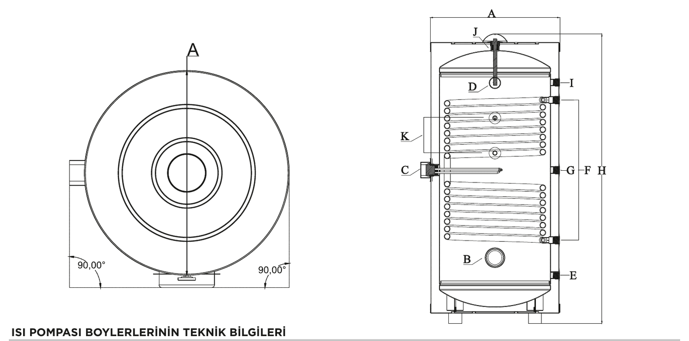 Isı Pompası Boyleri — Teknik Çizim