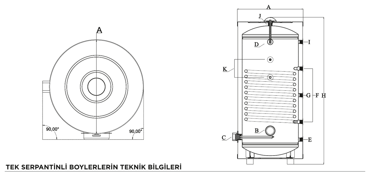 Tek Serpantinli Boyler — Teknik Çizim